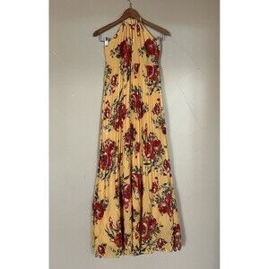 Abercrombie & Fitch Pleated Halter Maxi Dress, Yellow Floral, Empire Waist SZ XS